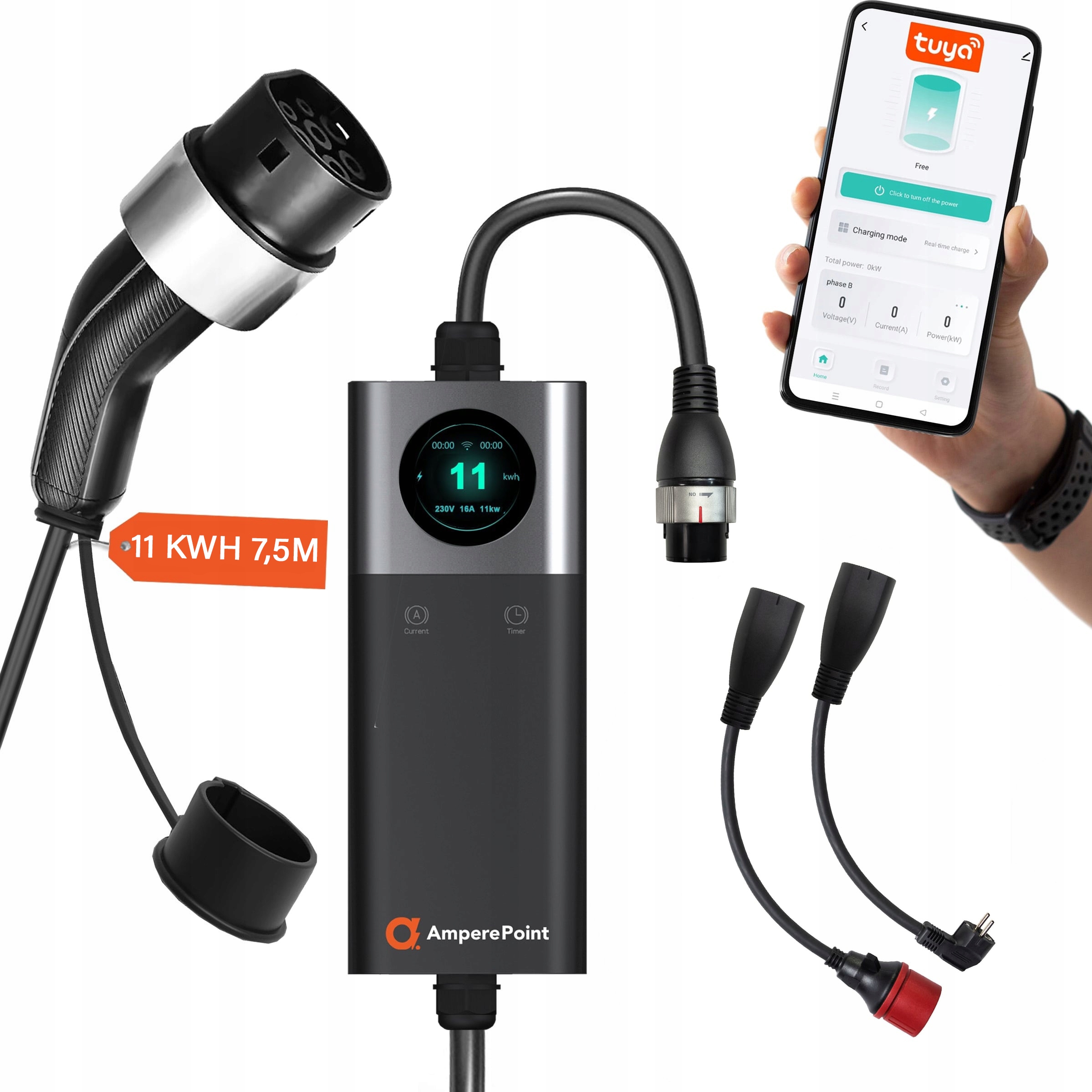 Prenosná nabíjacia stanica do auta typ 2 Ampere Point 16A Qpro 11kW Tesla