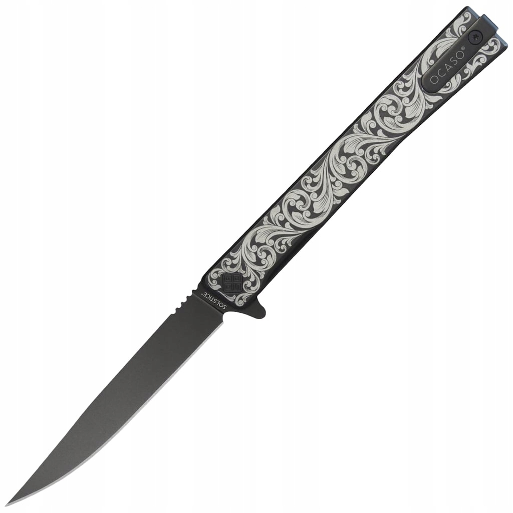 Nůž s klipem Edc Ocaso Solstice Engraved Titanium Scroll černý