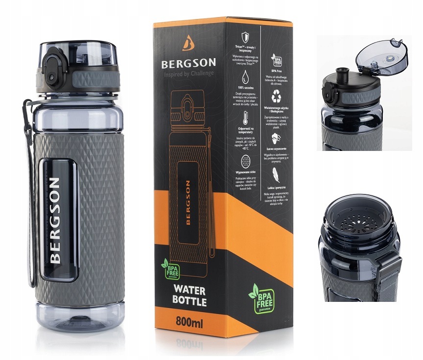 Butelka Na Wodę 800 ml Bergson bez Bpa od -10 do +90 sitko 100% szczelna