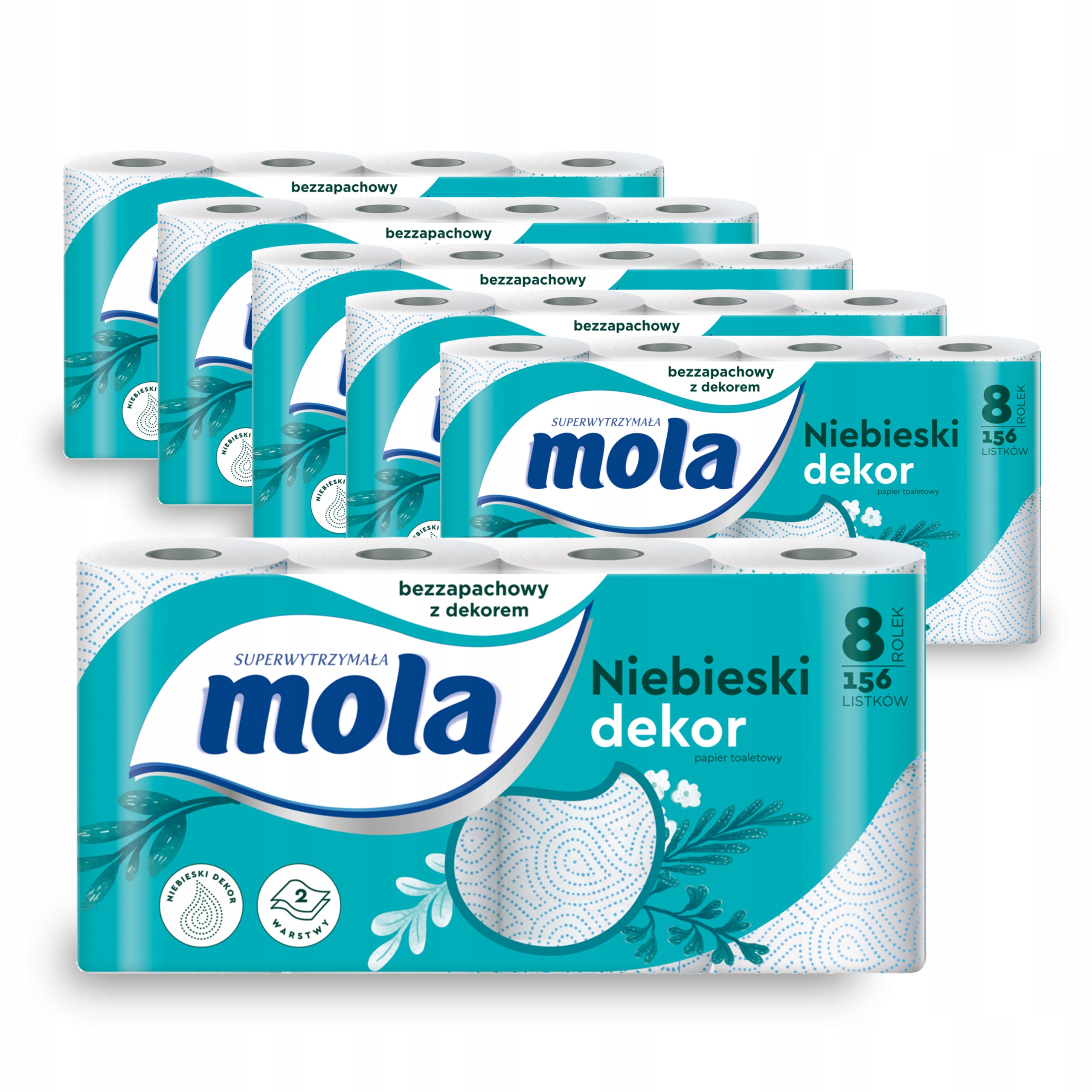 Papier toaletowy Mola Blue Dekor (8 rolek) x 6 Liczba listków w rolce 156