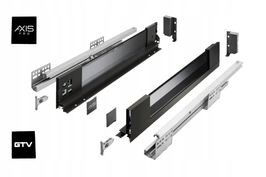 Szuflada Gtv Axis Pro Glass Niska H86 400 Bok Ze Szkłem Cichy Domyk Czarna