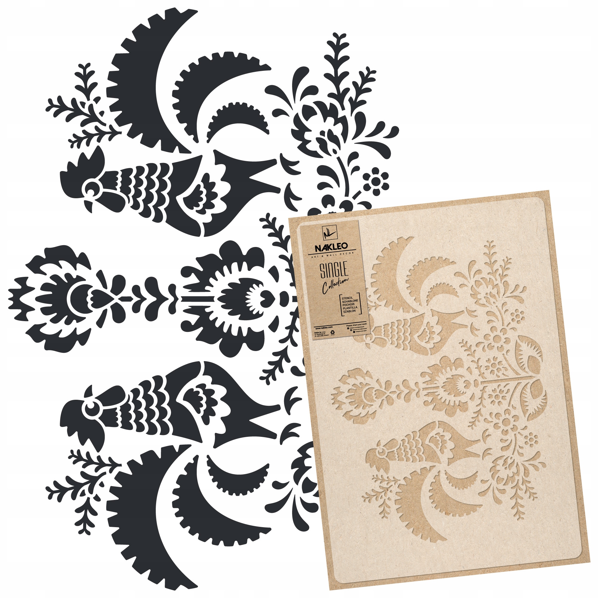 Malířská šablona Vícenásobná L 59x95 cm Dekor Folk Ornament Lovický Kohouti