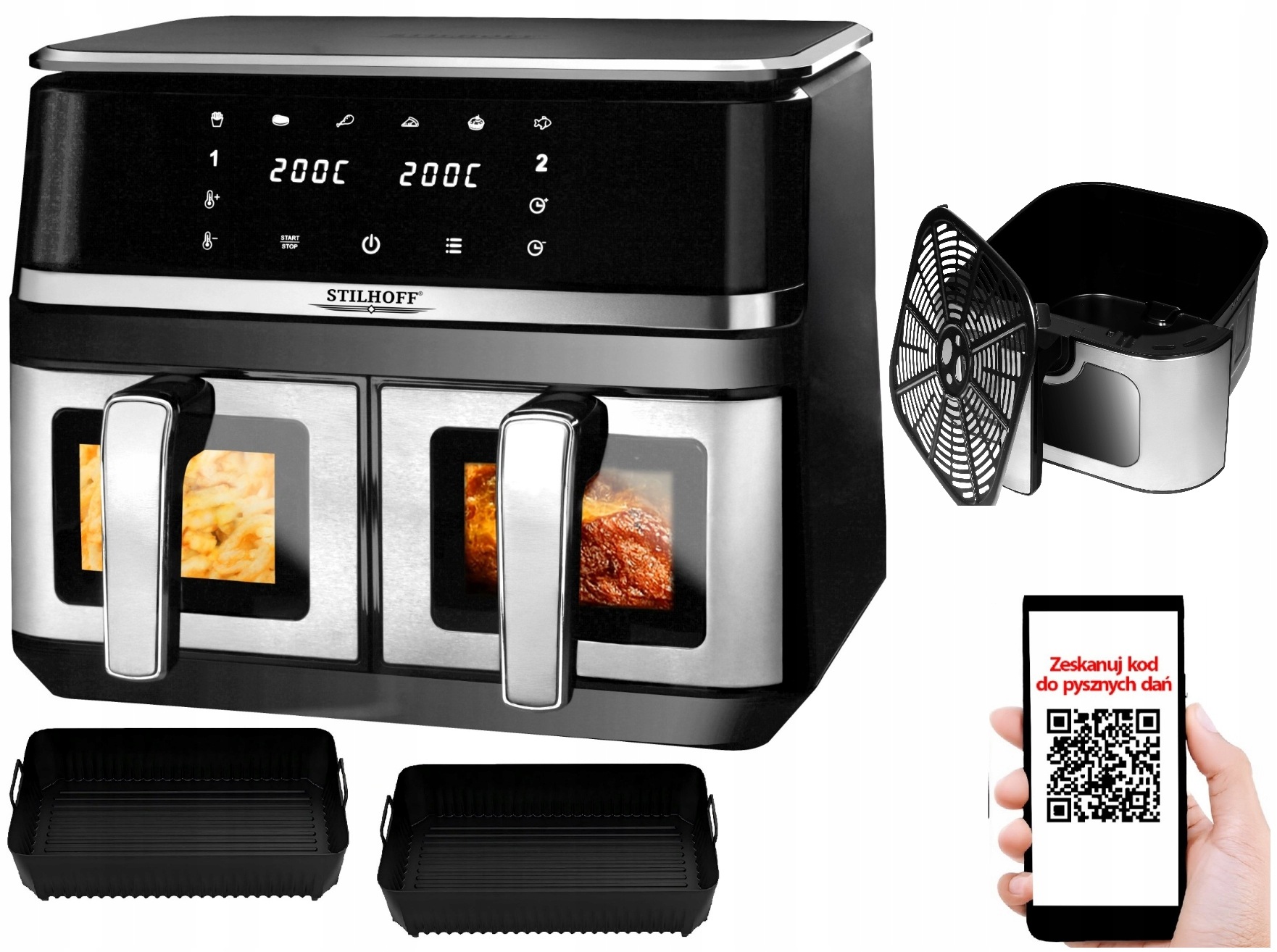 Horkovzdušná fritéza Stilhoff Airfryer Pro Duo 8,5L silikonové vložky
