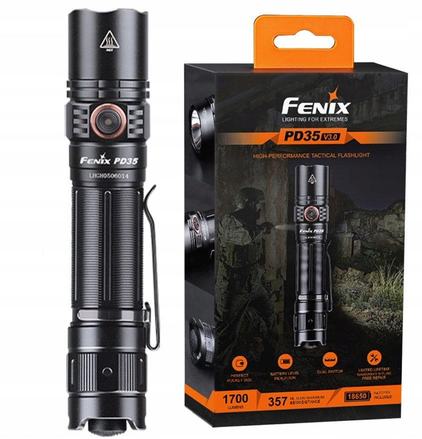 Fenix Latarka Taktyczna Czarna PD35 V3.0 Usb Akumulator 18650 375m 1700lm