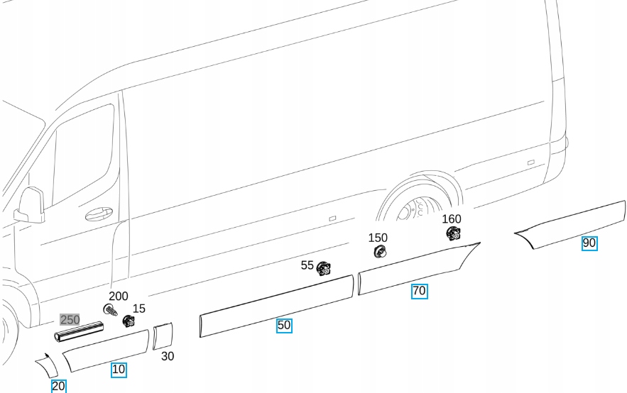 ZESTAW LISTEW LEWYCH MERCEDES SPRINTER 907 ROZSTAW OSI 4325 MM