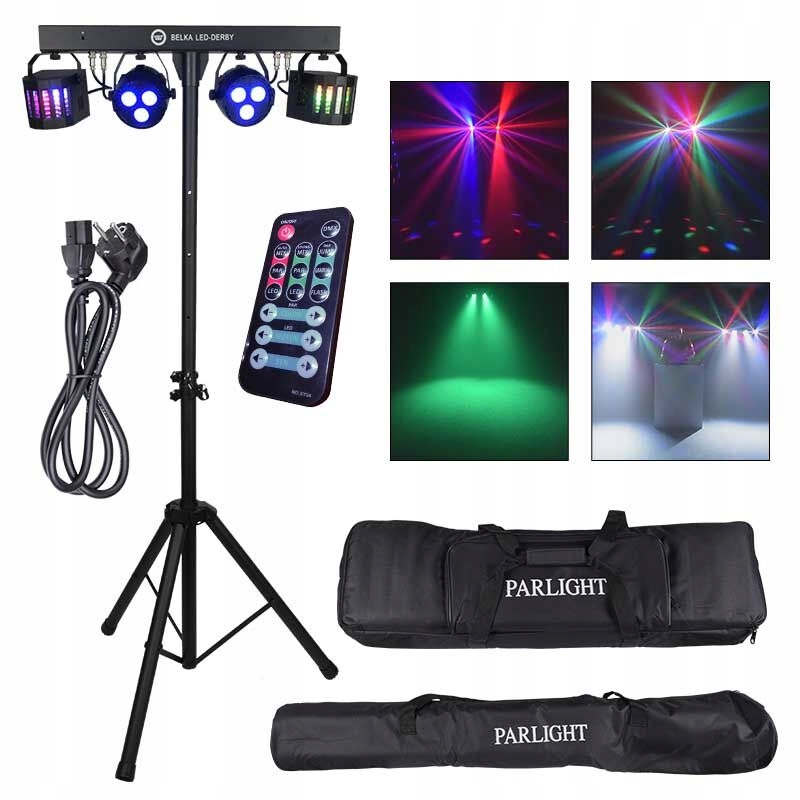 Sada Osvětlení 2x Reflektor Par Rgb 2x Derby Rgbw 2xPOUZDRO Pilot