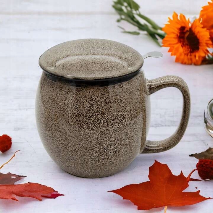 Ceramiczny kubek z zaparaczem, Brązowy - 420ML Kolor odcienie brązu i beżu