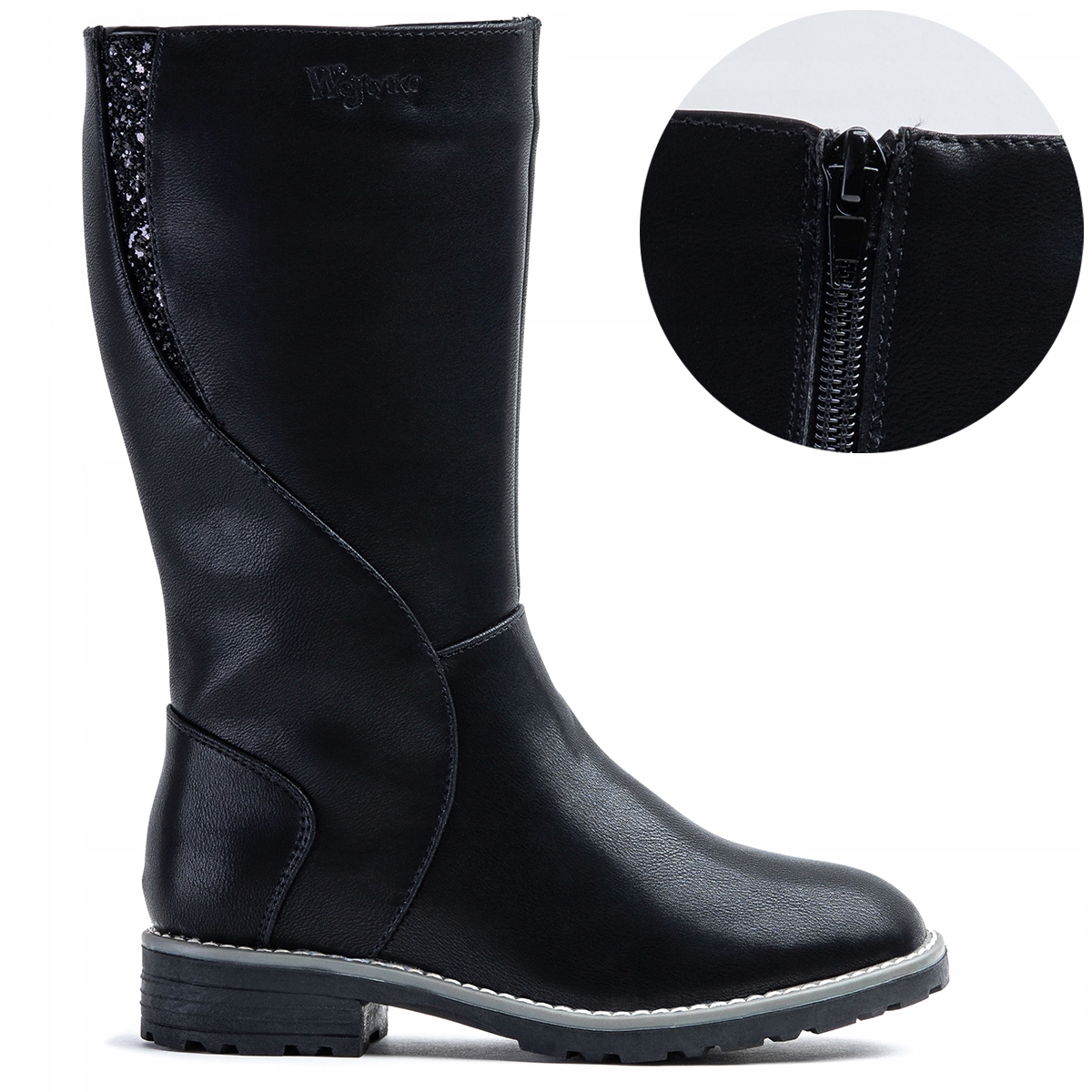 Kozaki dziewczęce OCIEPLANE kożuszek eleganckie SUWAK oficerki Wojtyłko