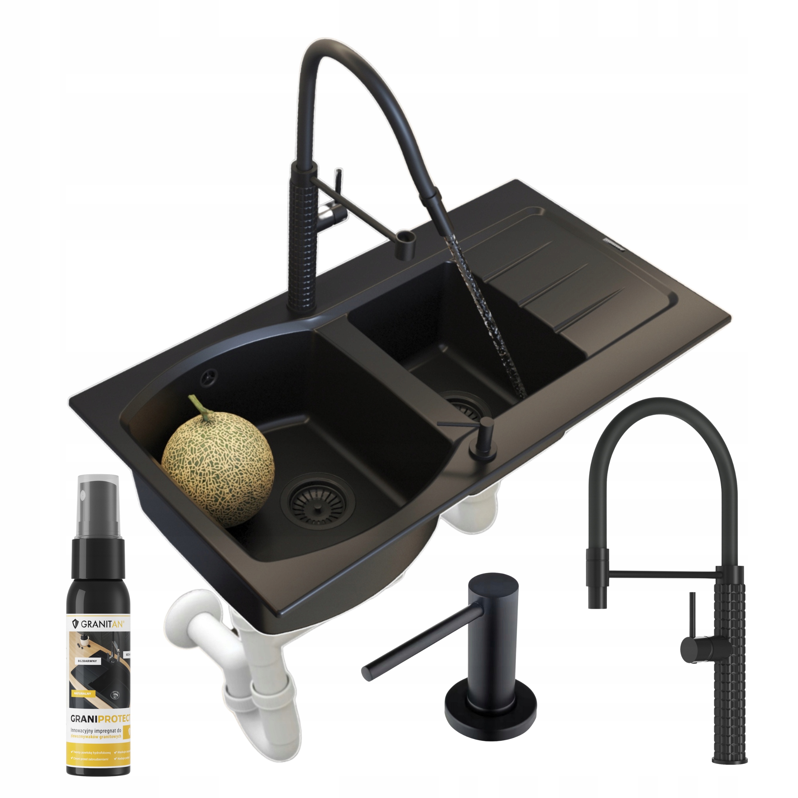 Kuchyňský dřez Master granitový 1,5 komory Set Dřez Baterie Sifon