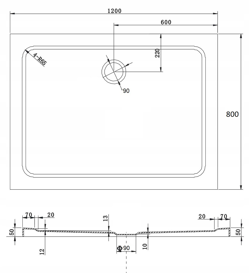 Brodzik prysznicowy prostokątny 120x80 SLIM + syfon CZYSZCZONY od góry Materiał inny
