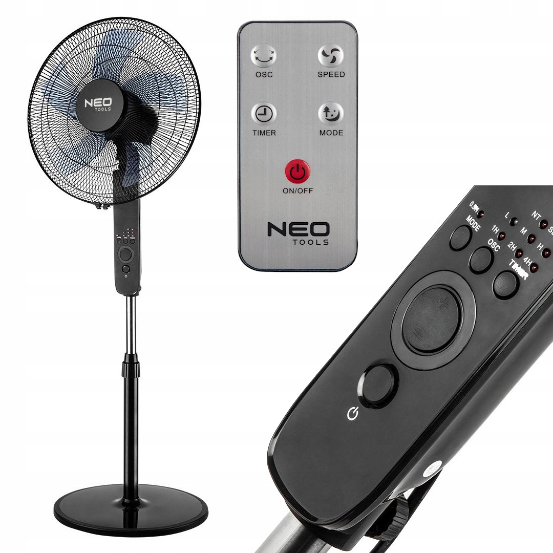 Podlahový ventilátor pevný 45 W priemer 40 cm 3 rýchlosti oscilácia diaľkový ovládač