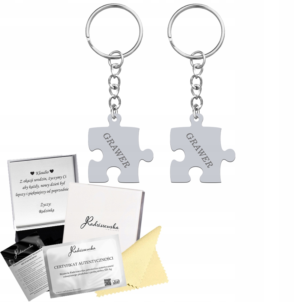Přívěsek Na Klíče Puzzle Přátelství s gravírováním Stříbro 925 Dárek Přání Bonus