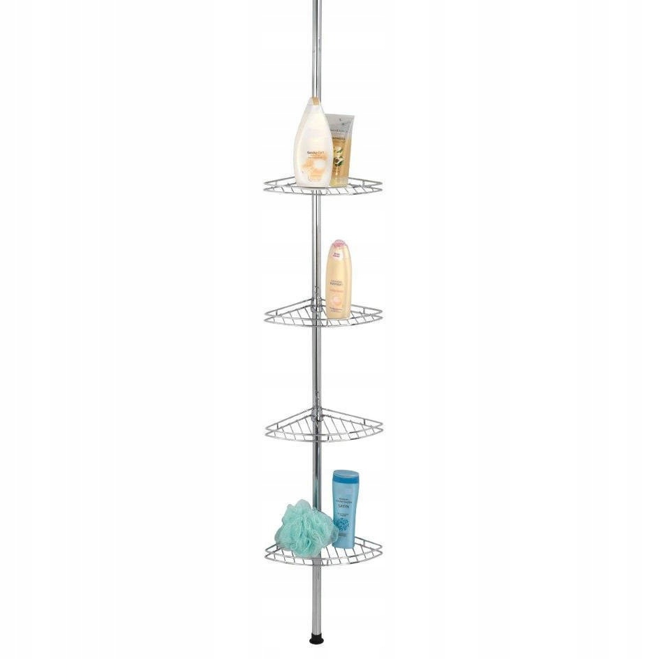 Rohová Koupelnová Polička 4 Úrovně Nerezová Ocel Stříbrná 28X65-275 CM