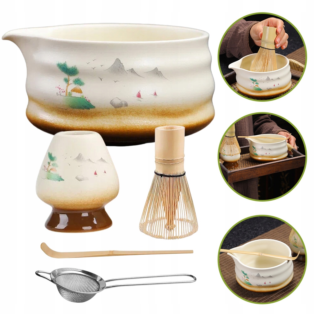 Zestaw Do Matcha Bambusowy Mioteł Łyżeczka Trzepaczka I Ceramiczna Miska
