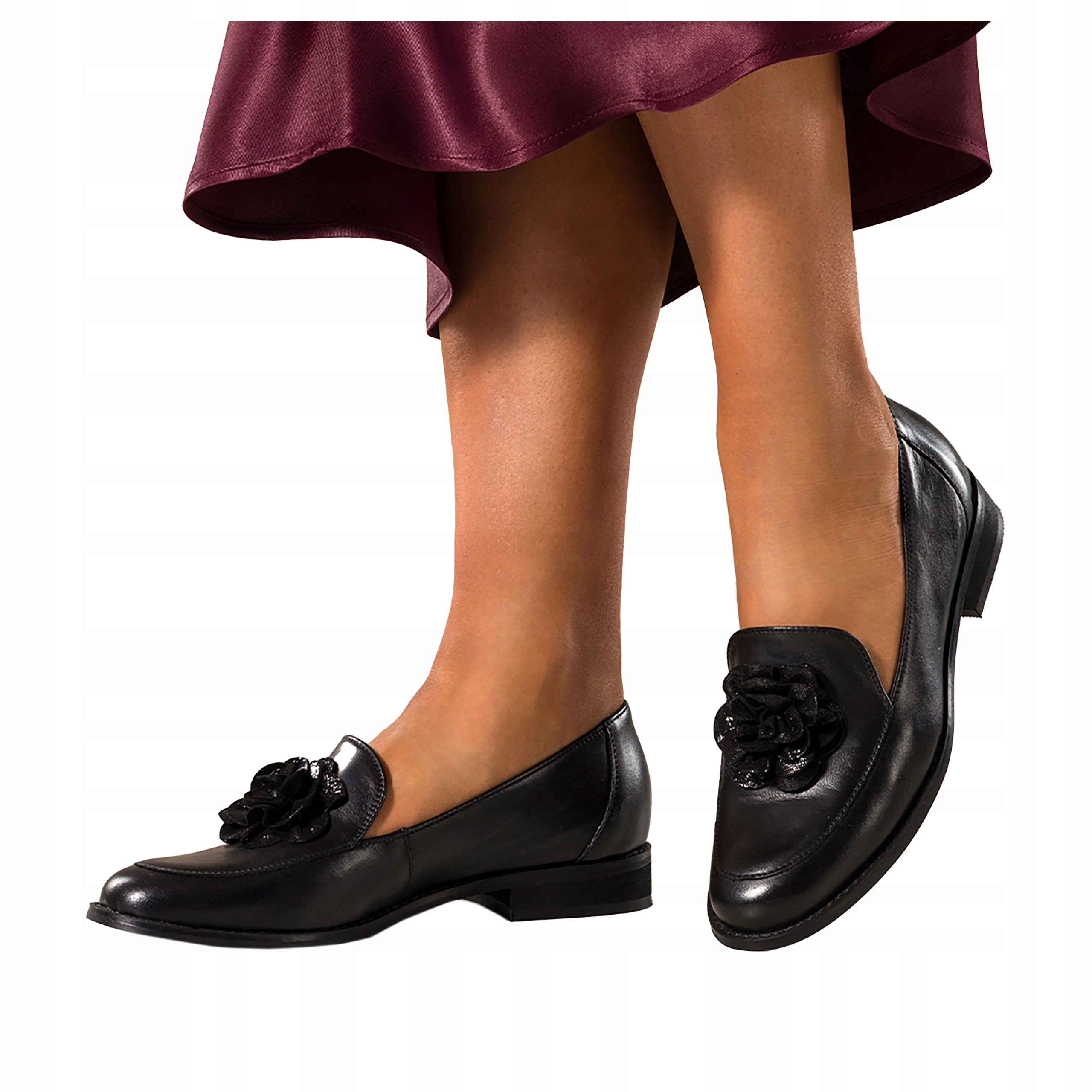 Dámské Mokasíny Polobotky Černé Kožené Pohodlné Ozdobný Květ Módní vel 37