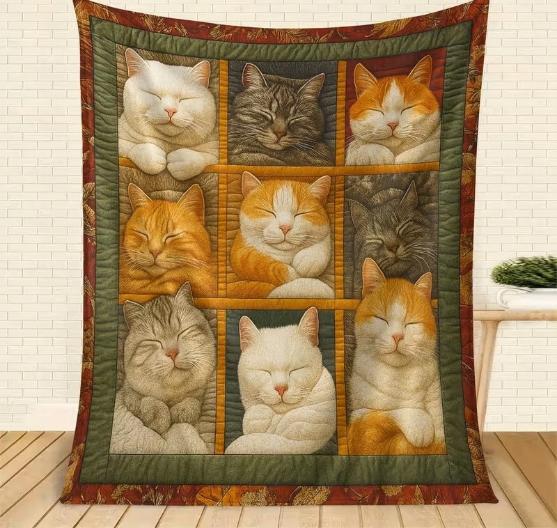 Koc kocyk pled narzuta spiące koty kolaż boho 150x200 cm kociaki