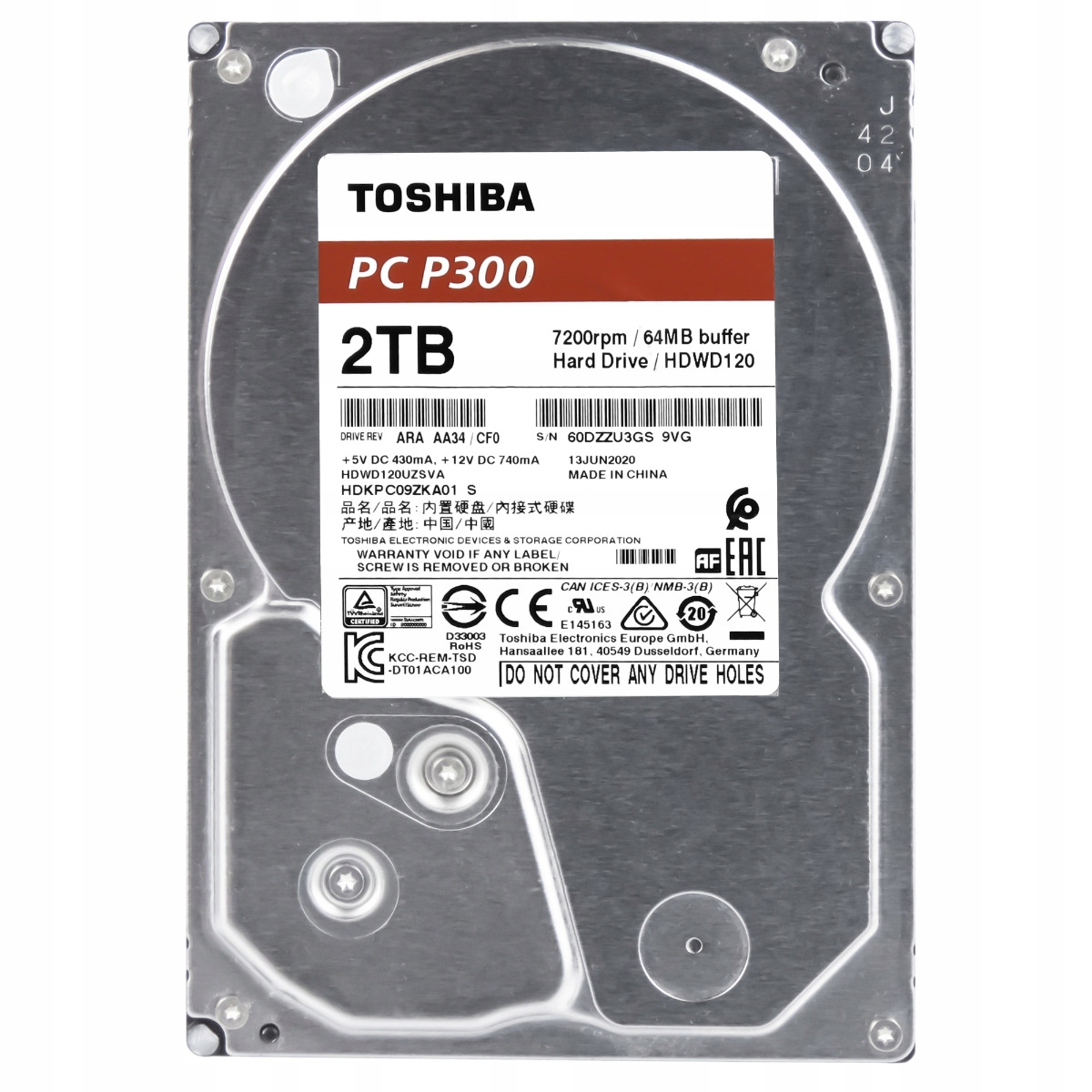 Toshiba Pc P300 2TB 7.2K 64MB Sata III 3.5'' HDWD120UZSVA