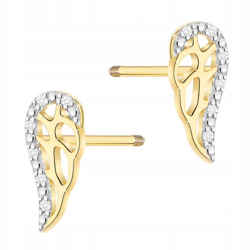Zlaté Náušnice pr. 585 Křídla s Brilianty 0,06ct 14k