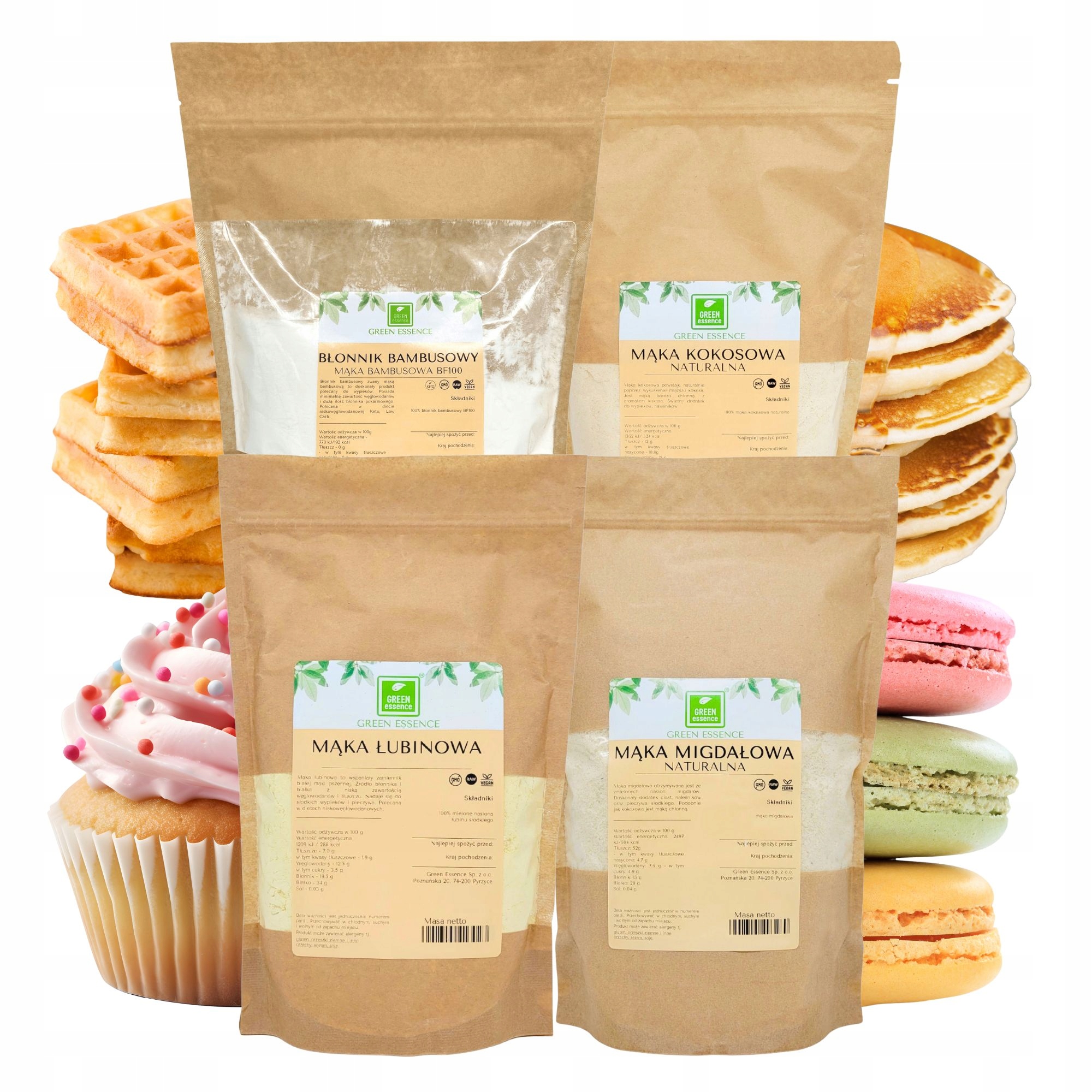 Keto Mąka Kokosowa 1kg Migdałowa Łubinowa 500g i Błonnik Bambusowy BF100