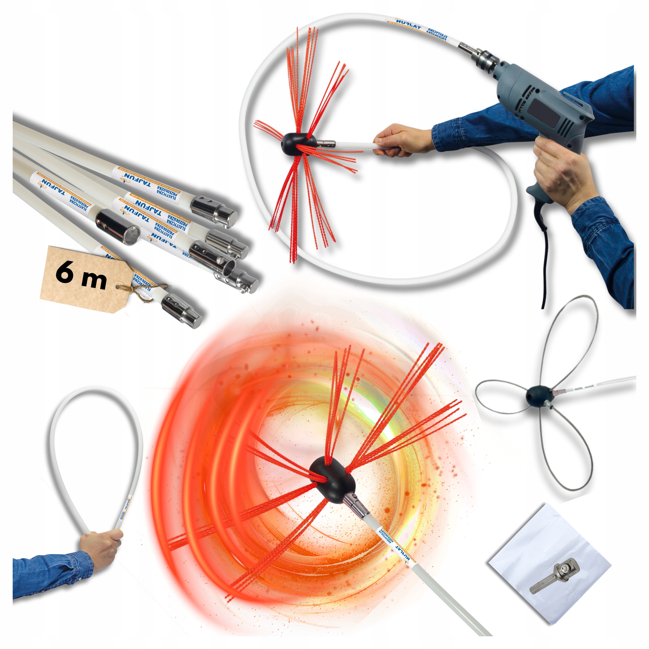 Zestaw Szczotka Do Czyszczenia Komina Tajfun 6m Głowica Linka Czyszczenie