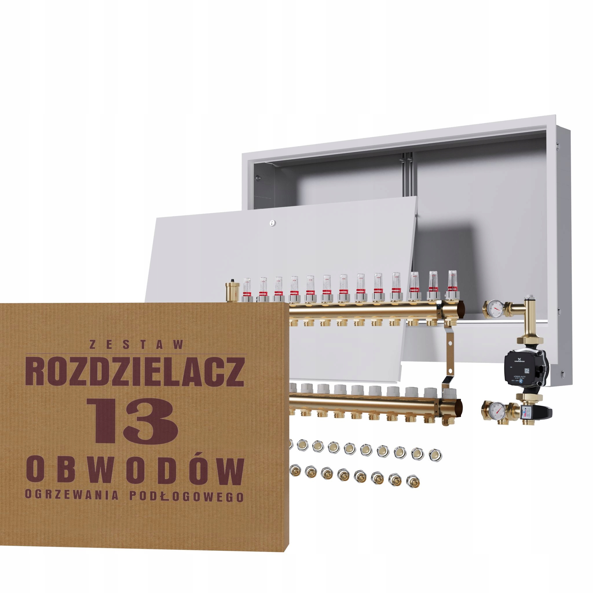 Rozdělovač pro podlahu 13 – čerpadlo Grundfos podomítková skříňka Pex