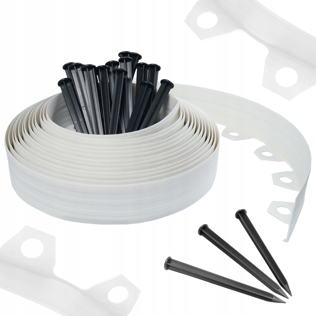 Zahradní Lem 20 m Bílý 6 cm trávníkový border vysoký plast kotvy