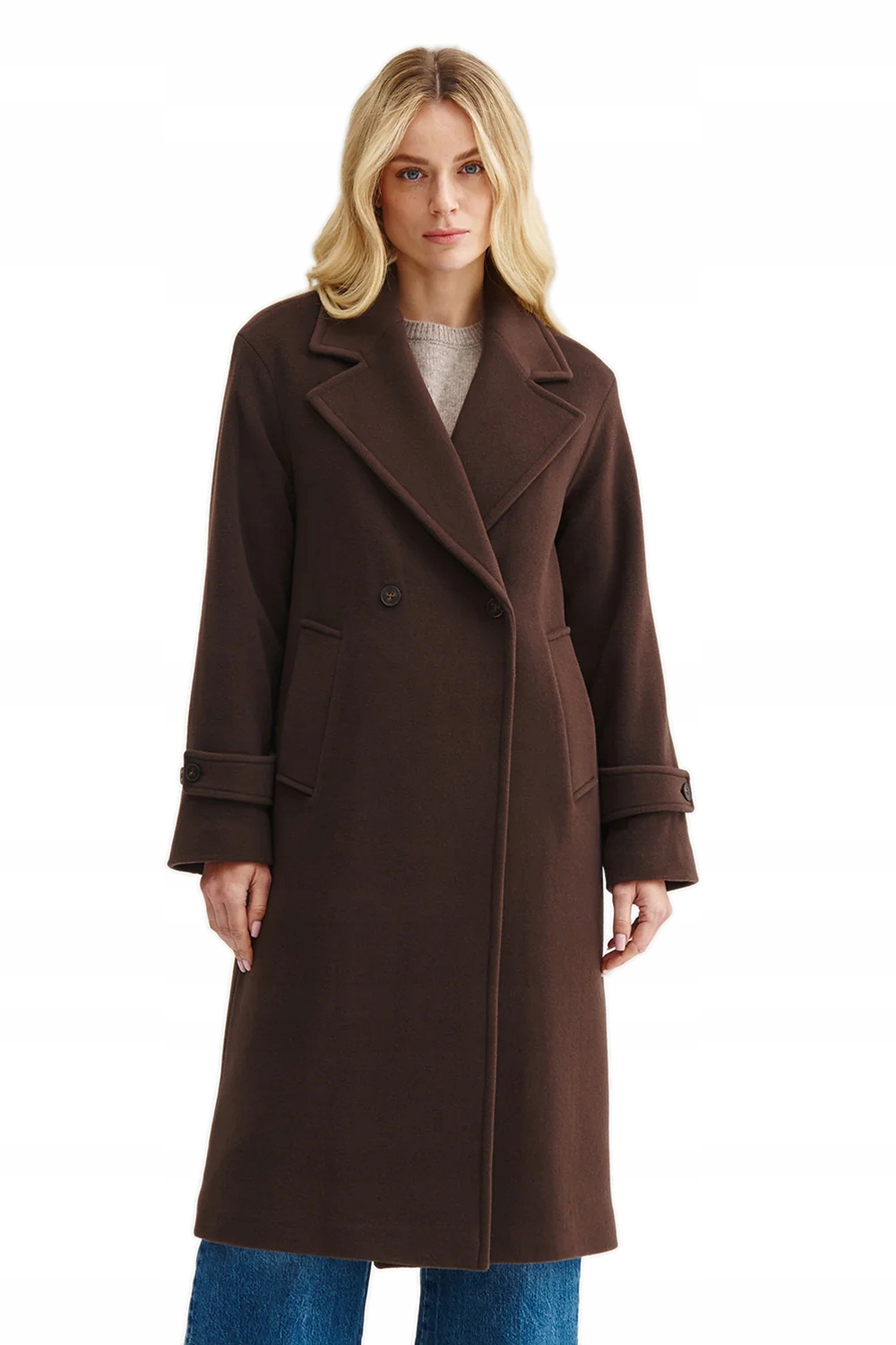 Dámský Vlněný Kabát Ke Kolenům, Dlouhý, Hnědý, Elegantní Trenčkot Janbor M
