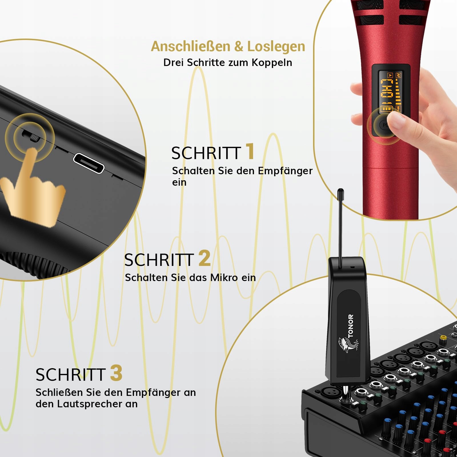 TONOR Mikrofon Bezprzewodowy Dynamiczny Z Odbiornikiem Do Karaoke PA — miniatura 5