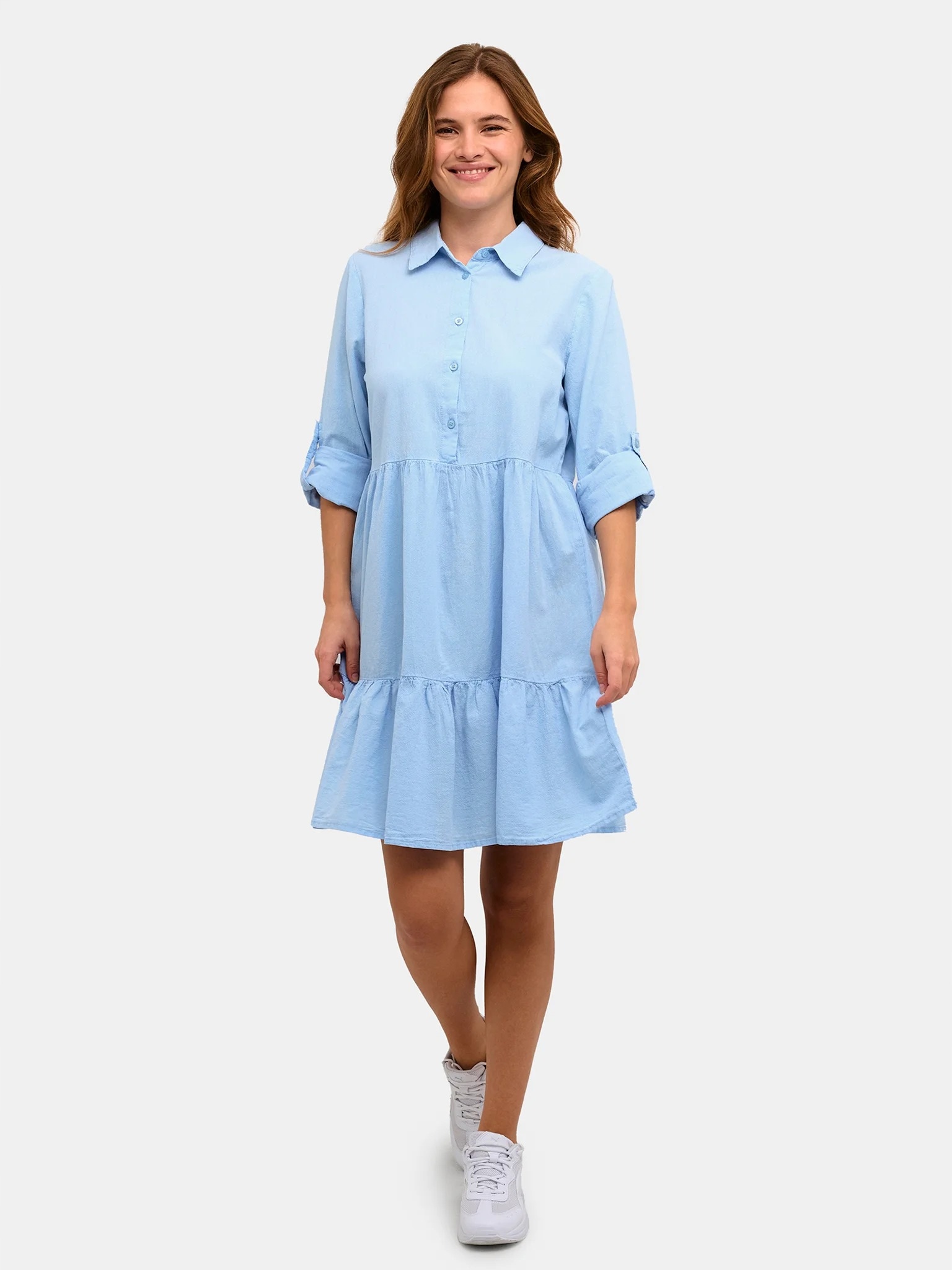 Kaffe Světle Modré Bavlněné Šaty S Volánky 40 6FA