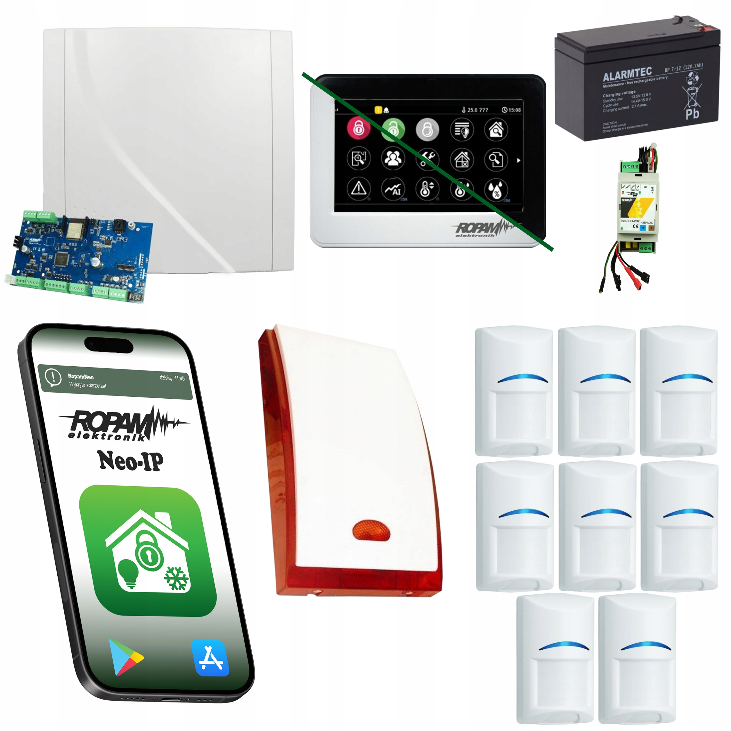 Zestaw Alarmowy Ropam 8 Czujek Pir Panel Doktykowy Gsm Wifi Do Automatyki