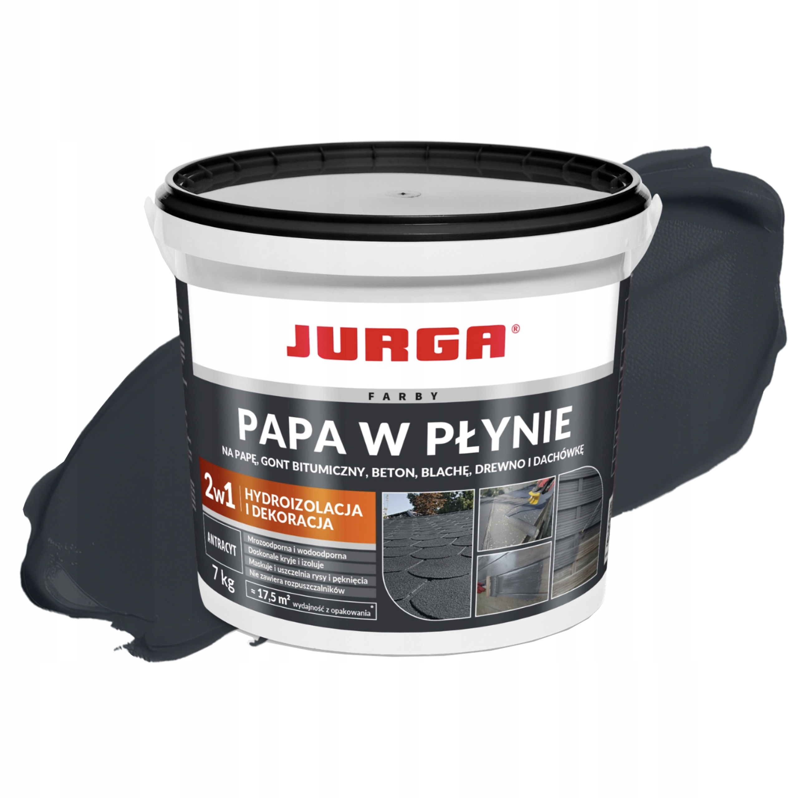 Farba na Dach Papa Płynie do Blachy Dachówki Antracyt 7 Kg Jurga