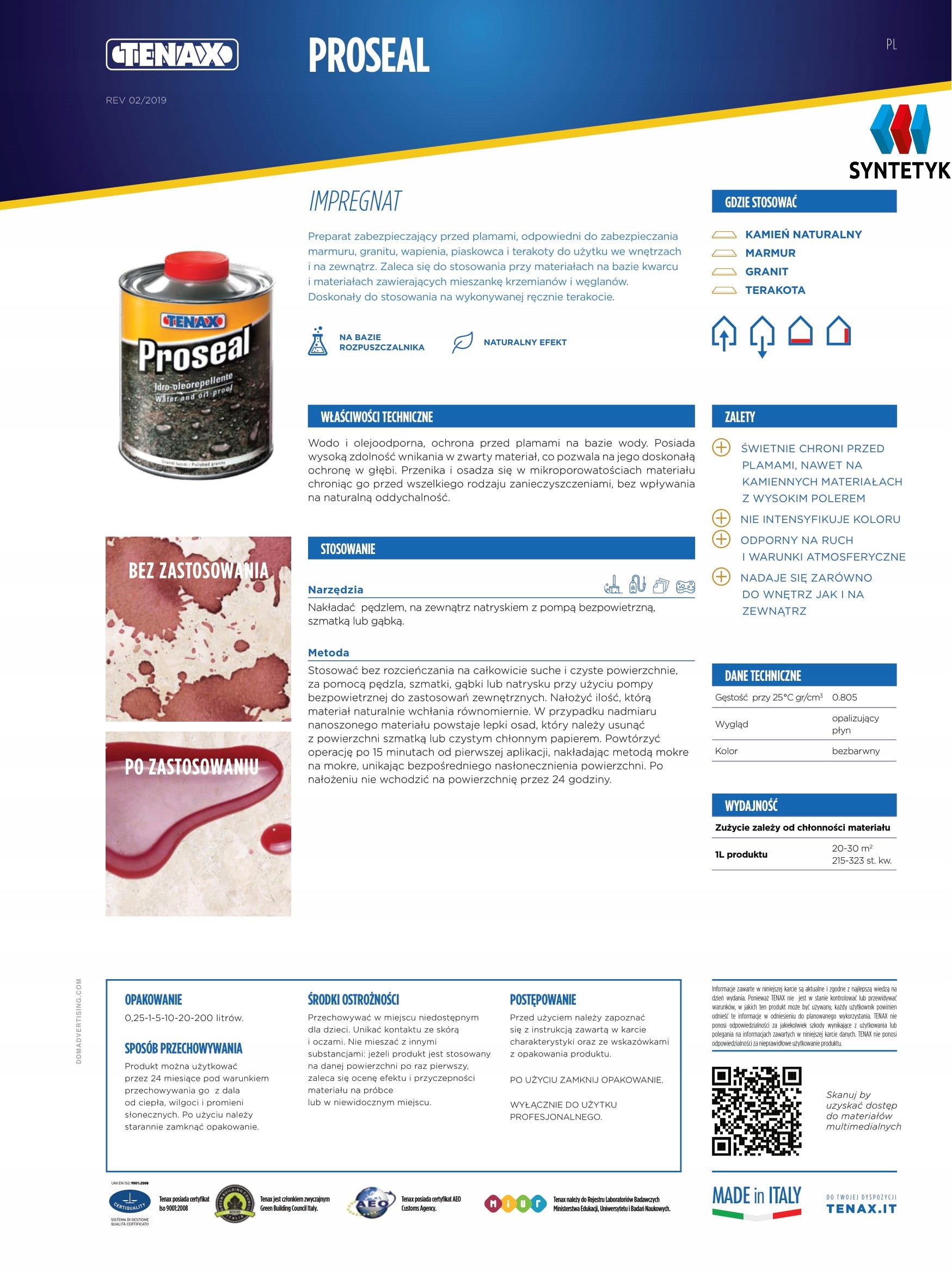 Proseal -TENAX Impregnat do kamienia 1l Marka inny