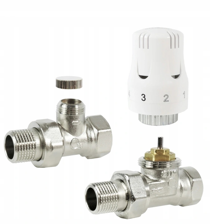 ZESTAW TERMOSTATYCZNY PROSTY ZAWÓR ZASILAJĄCY POWROTNY GŁOWICA DO GRZEJNIKA Stan opakowania oryginalne