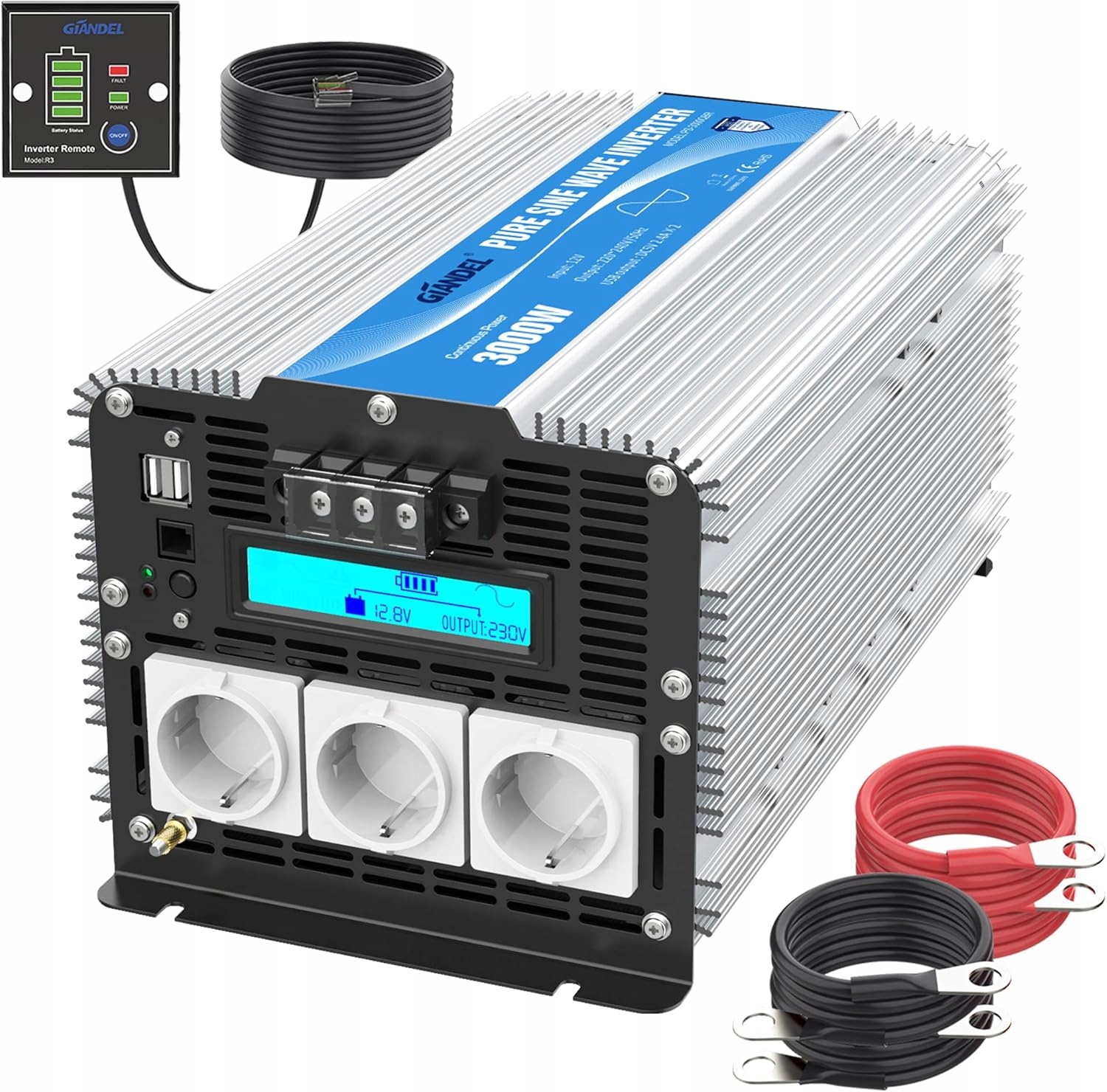 Invertor 3000 W DC 12 V-ac 230 V – Čistá sínusoida s diaľkovým ovládaním Giandel
