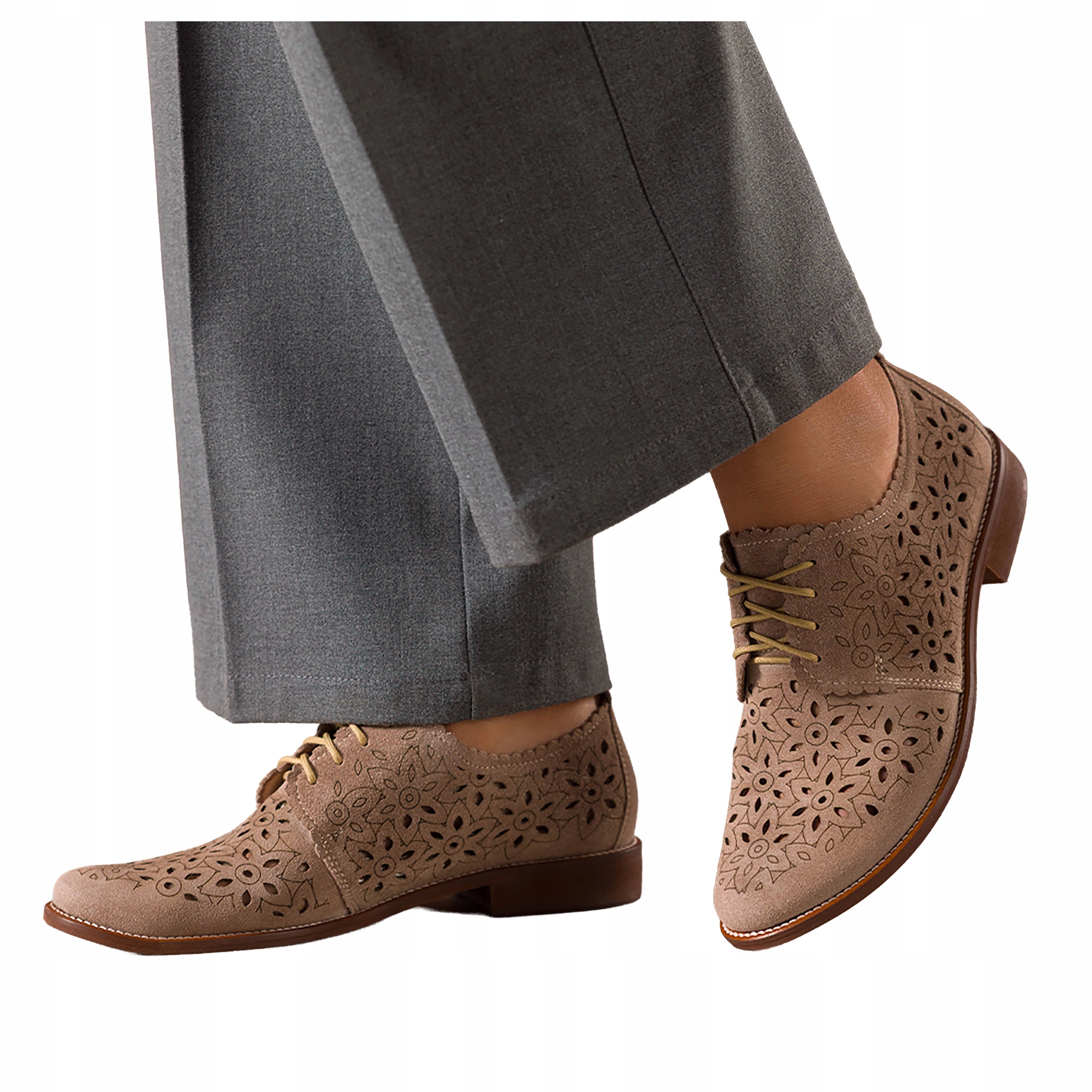 Polobotky Béžové Dámské Kožené Semišové Ploché Ažurové Šněrovací vel 41