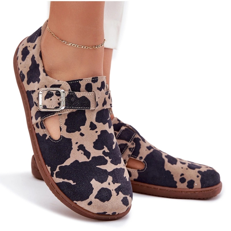 Dámské Semišové Barefoot Polobotky S Přezkou A Záplatou Zazoo N1261 Hnědé 36