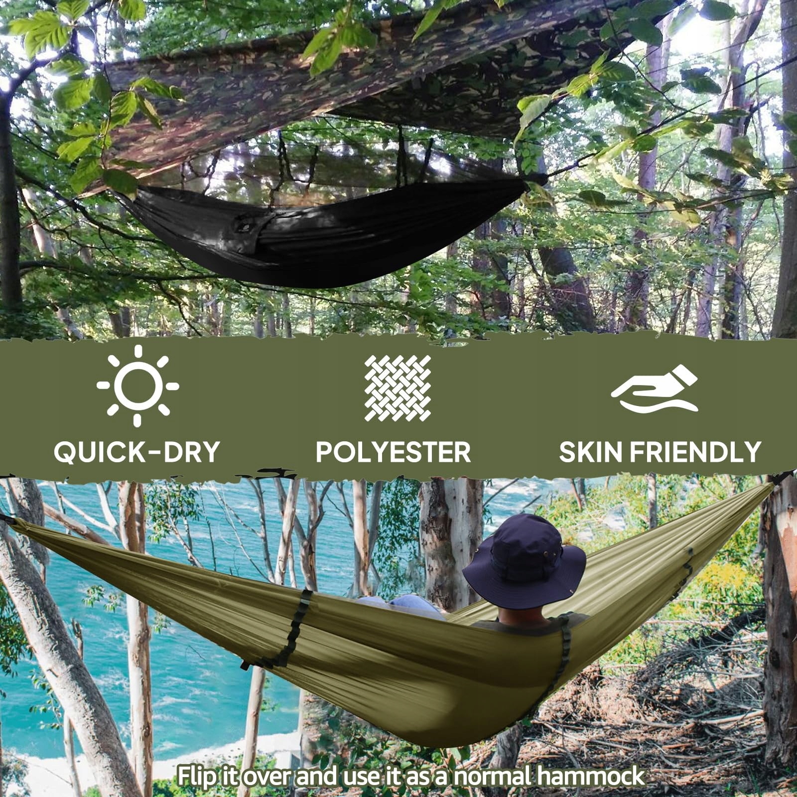 NATUREFUN Ultralekka Moskitiera Hamak Campingowy 300kg Nylon 275x140 — miniatura 2