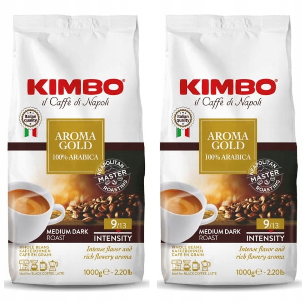 Levně Káva zrnková Kimbo Aroma Gold 100% Arabica, sada 2 x 1 kg