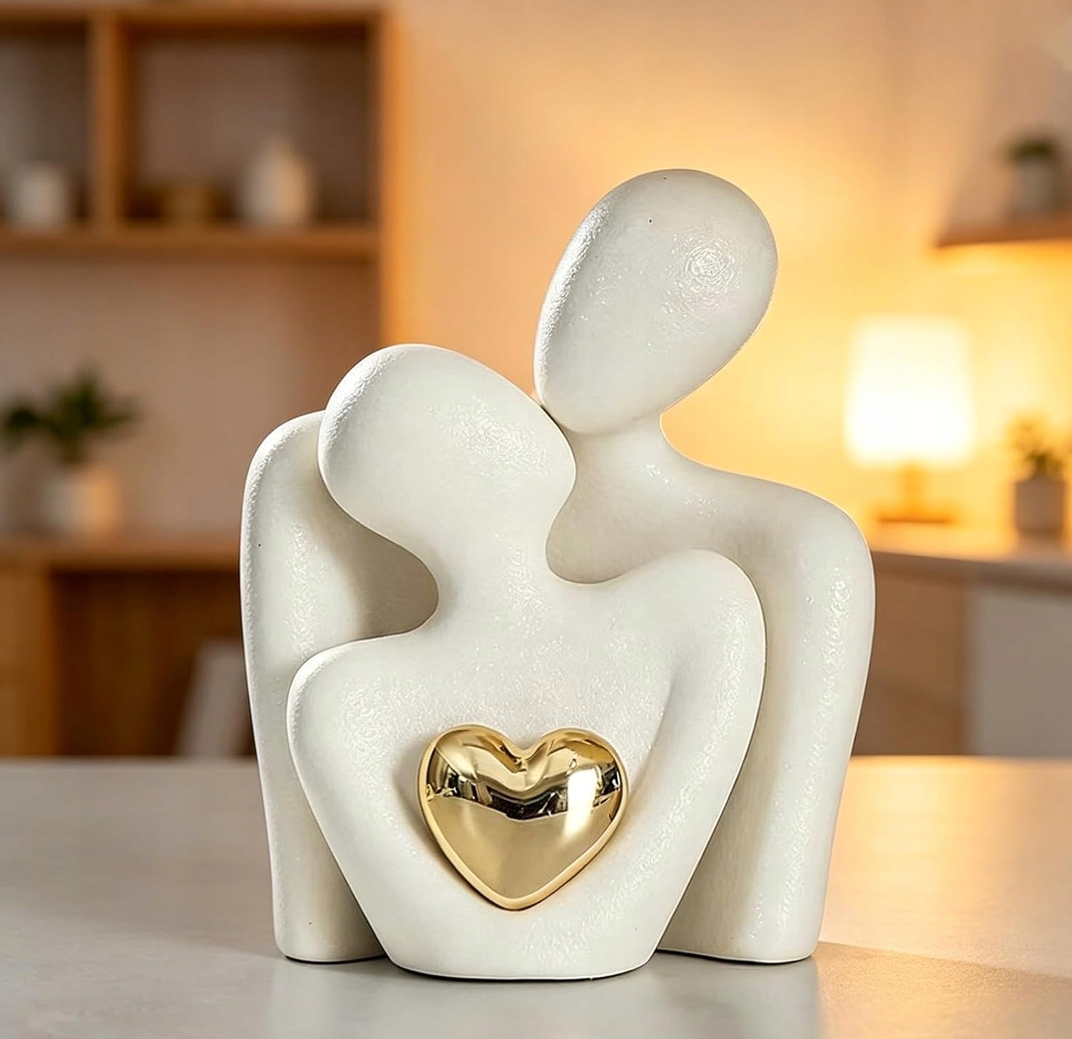 Figurka Statuetka Pary Dekoracja Biała Ceramiczna Serce Abstrakcyjna