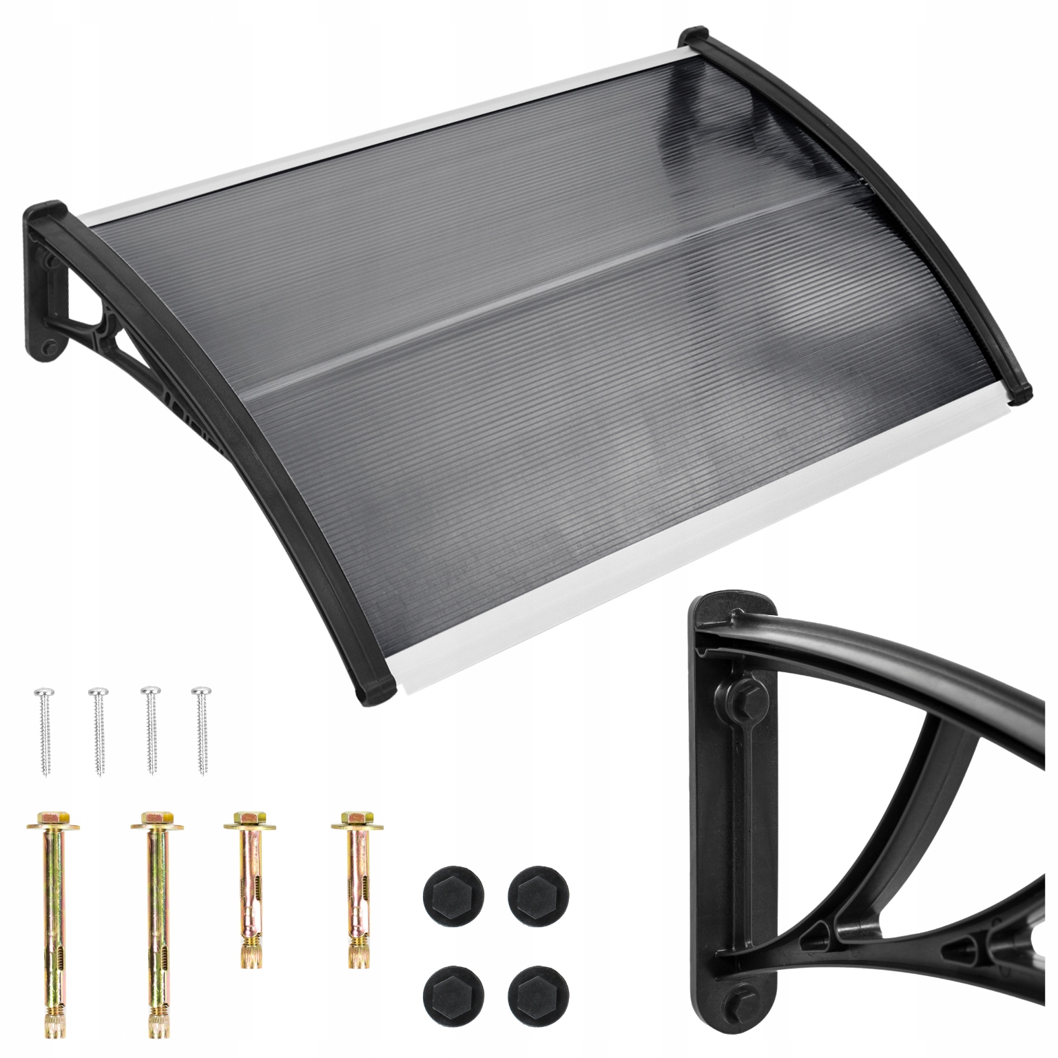 Stříška nad vchodové dveře 120x80 cm šedá, zastřešení z polykarbonátu, plexisklo