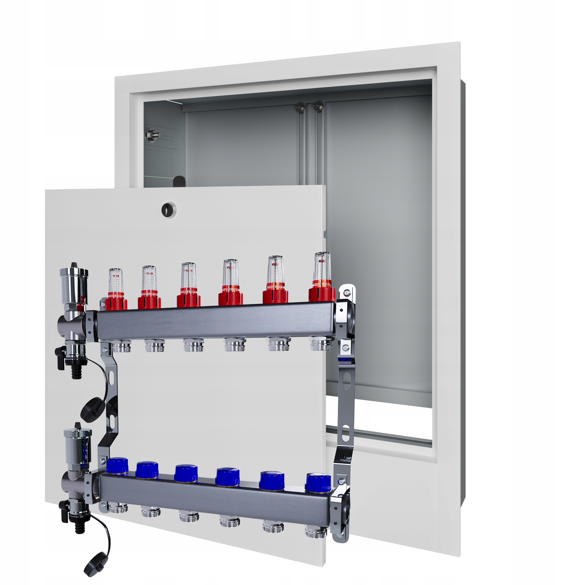 Nerezový rozdělovač pro podlahové vytápění 6 podomítková skříňka