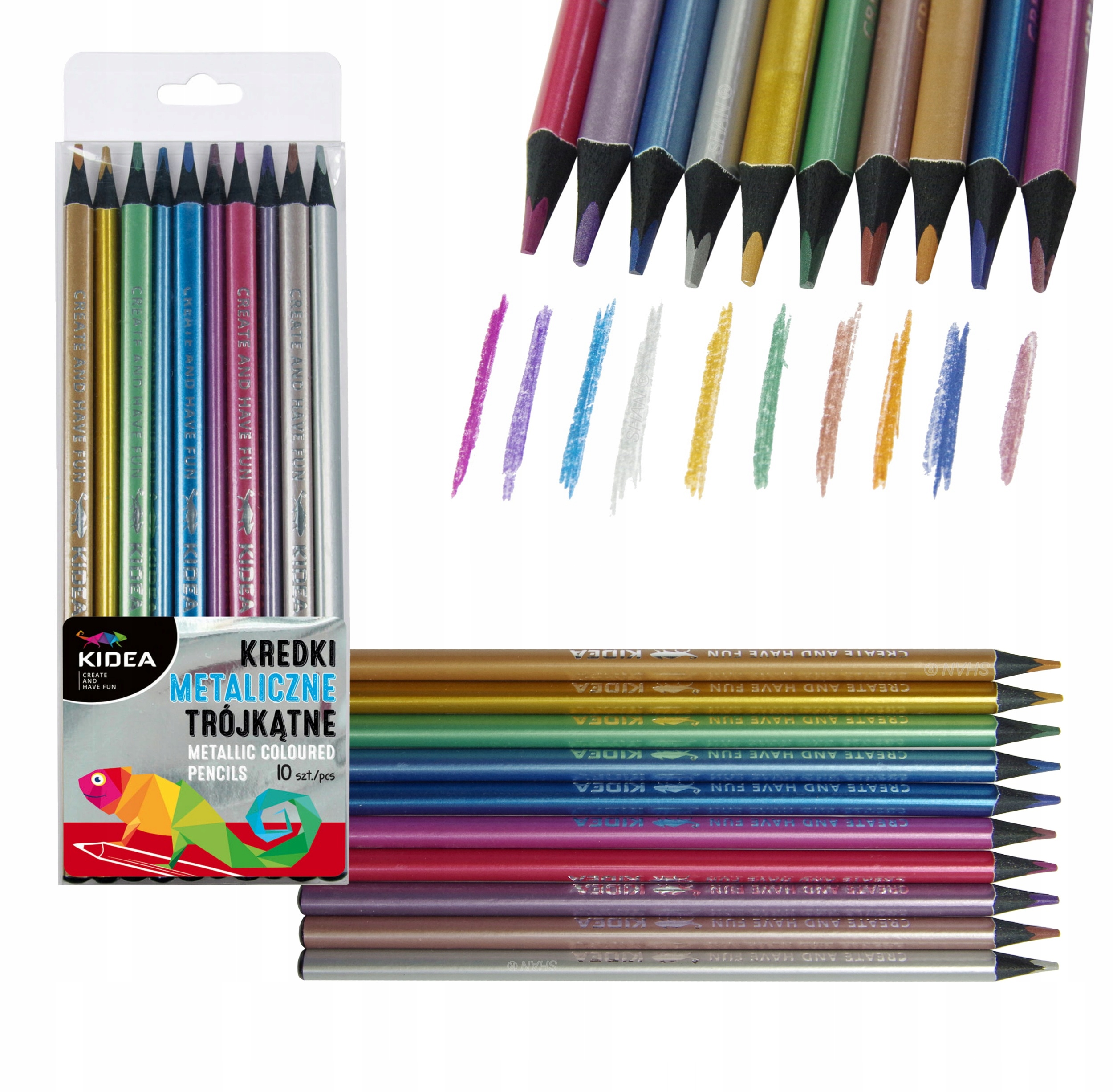 

Kredki ołówkowe trójkątne 10k metaliczne Kidea