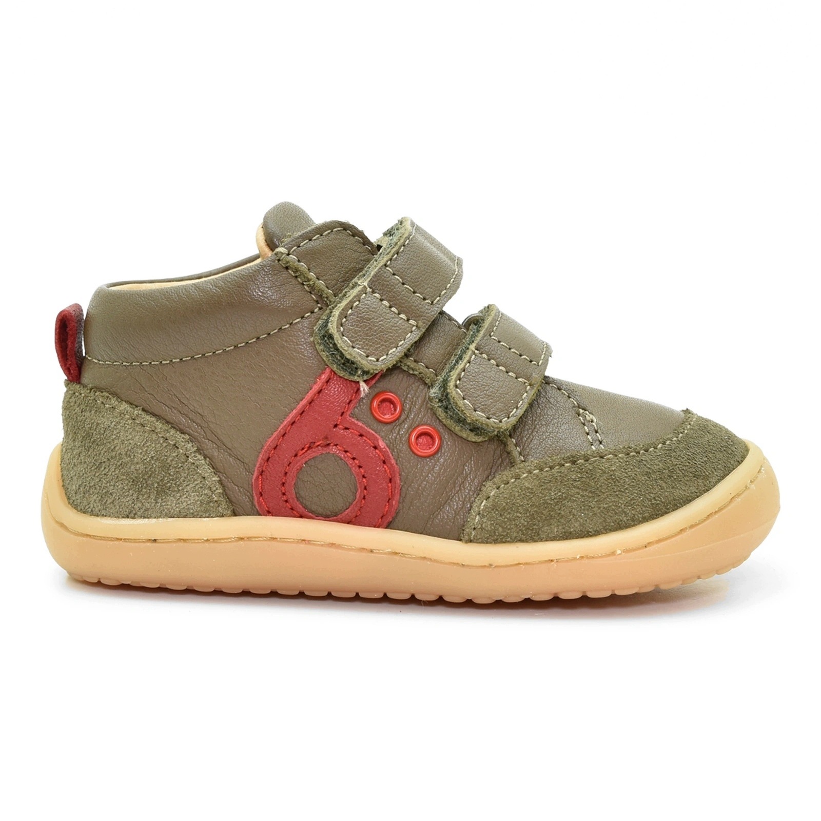 Buty barefoot chłopięce na rzepy Benjie Campanule First Steps Khaki Red 22