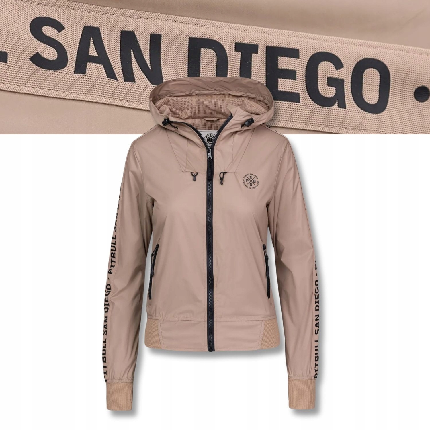 Dámská přechodová bunda s kapucí Pitbull s větrovkou Aaricia Stripes