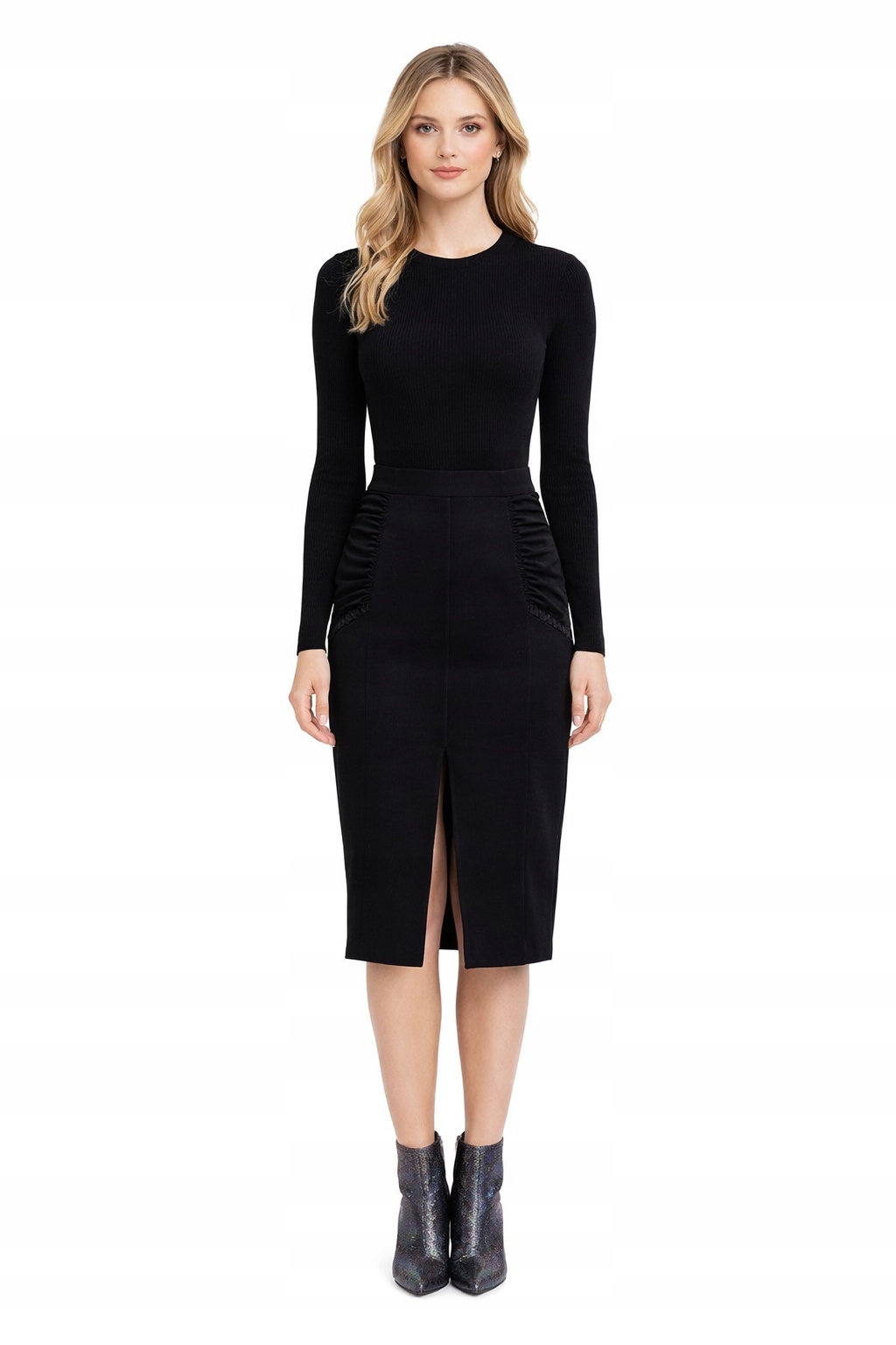 Pinko Černá Tužková Sukně S Řasením A Rozparkem 40 I4A