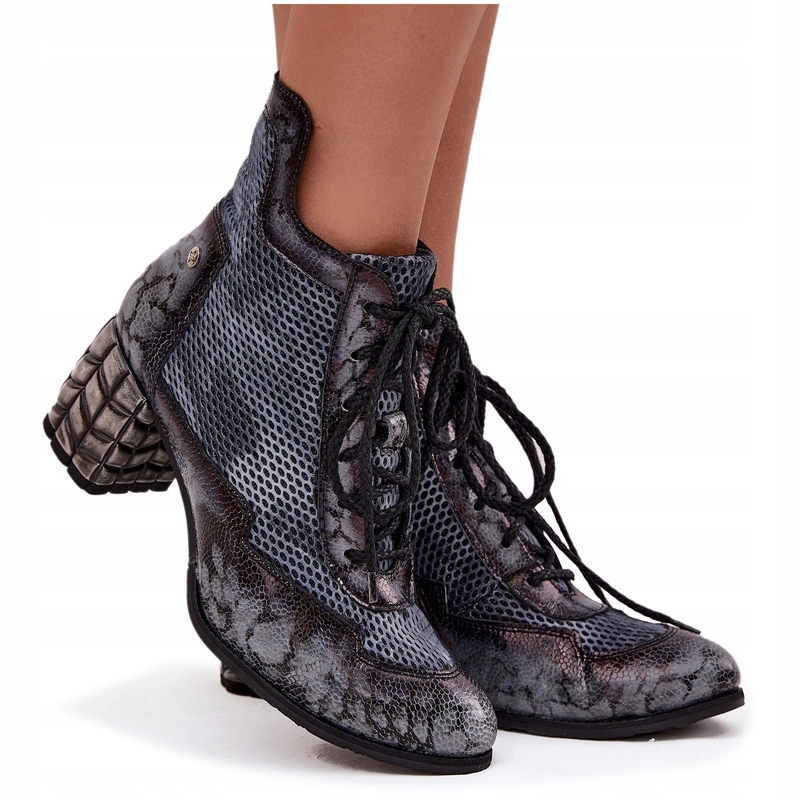 Kotníkové Boty Damksie Přírodní Kůže Podpatek Sloupek Maciejka 06989-03 Šedá 41