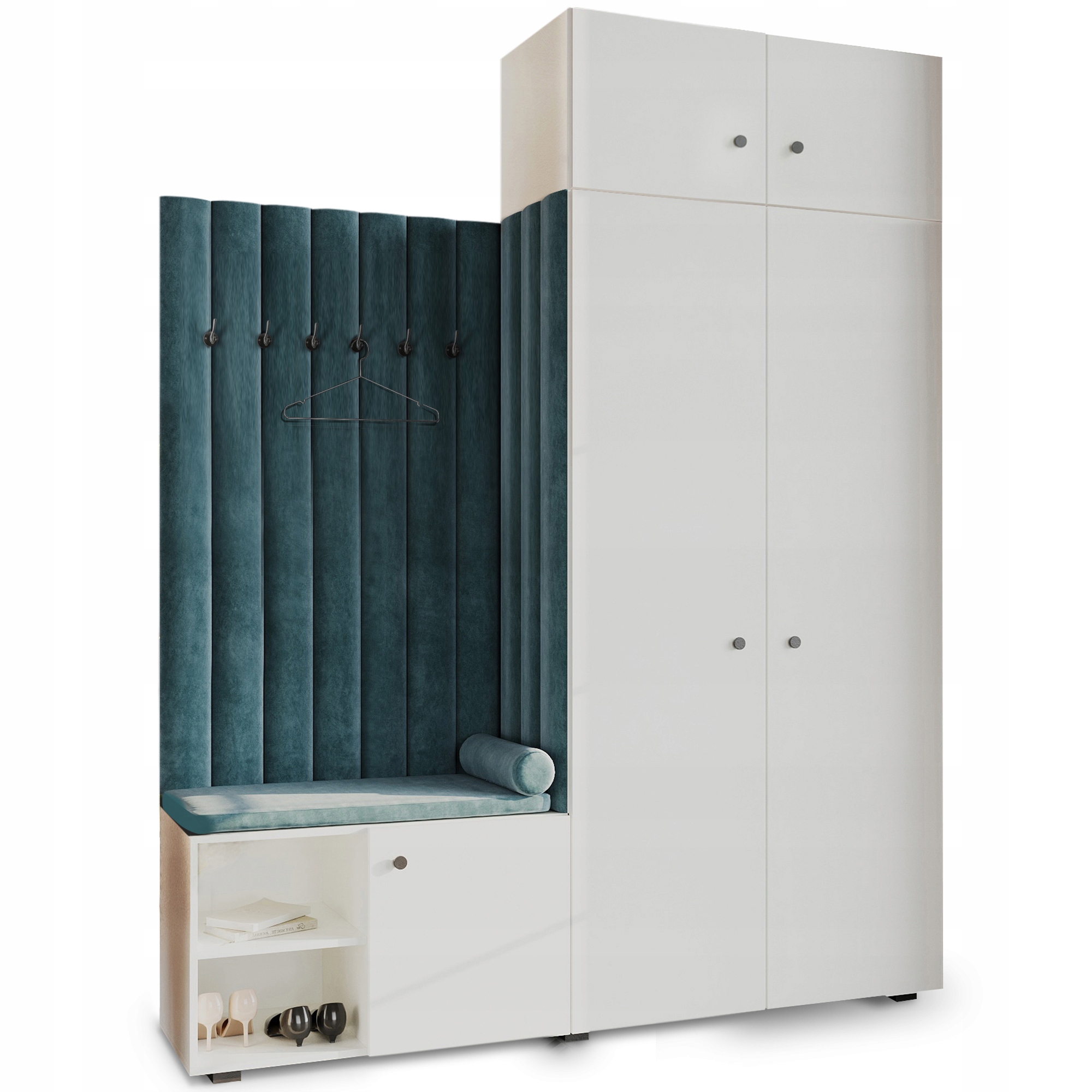 Šatní skříň do předsíně Aria, barva bílá s čalouněným nástavcem Cloud 75