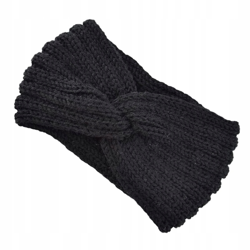 

Opaska na głowę turban czarna włóczkowa pleciona