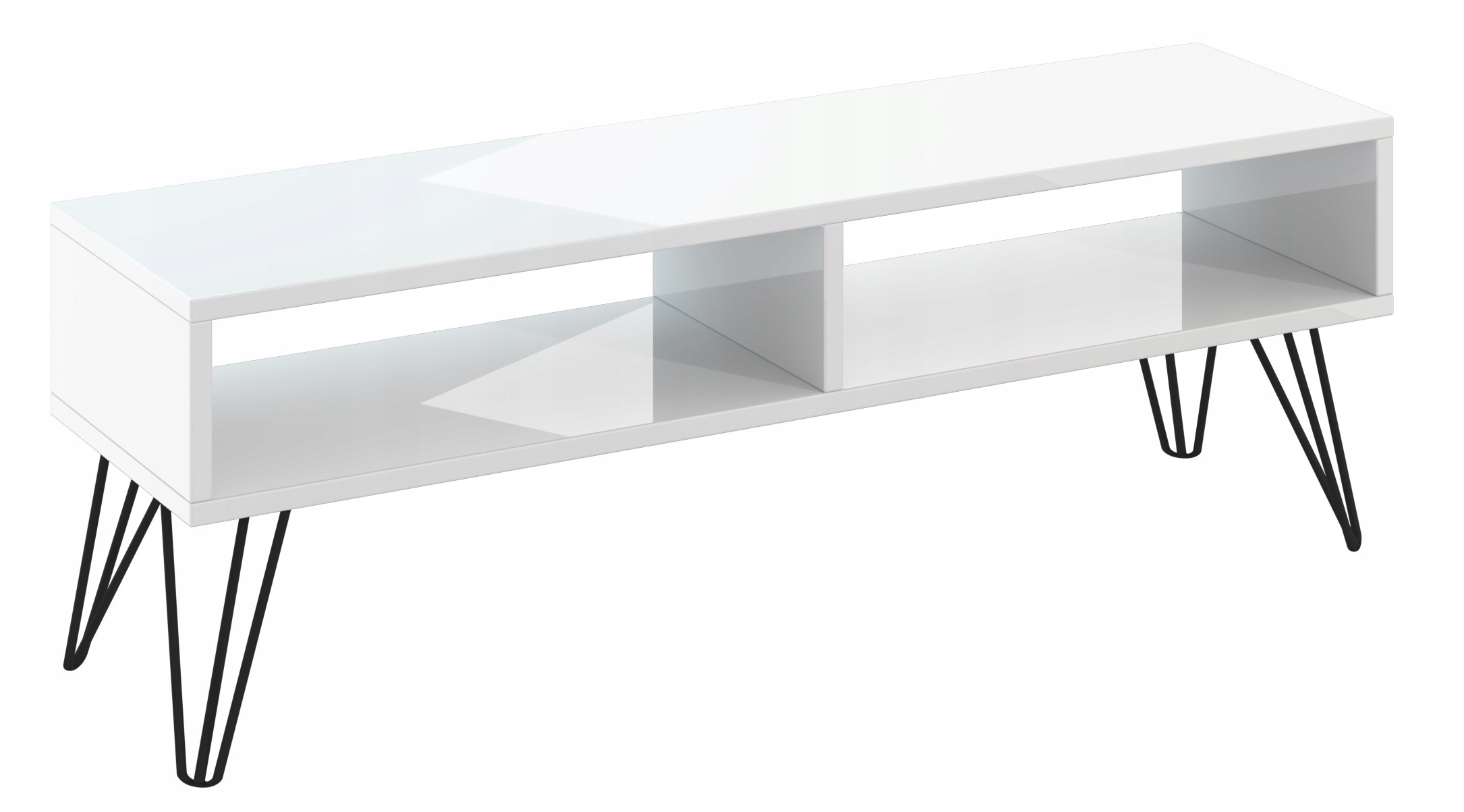 Szafka RTV 110 cm biały połysk loft metalowe nogi