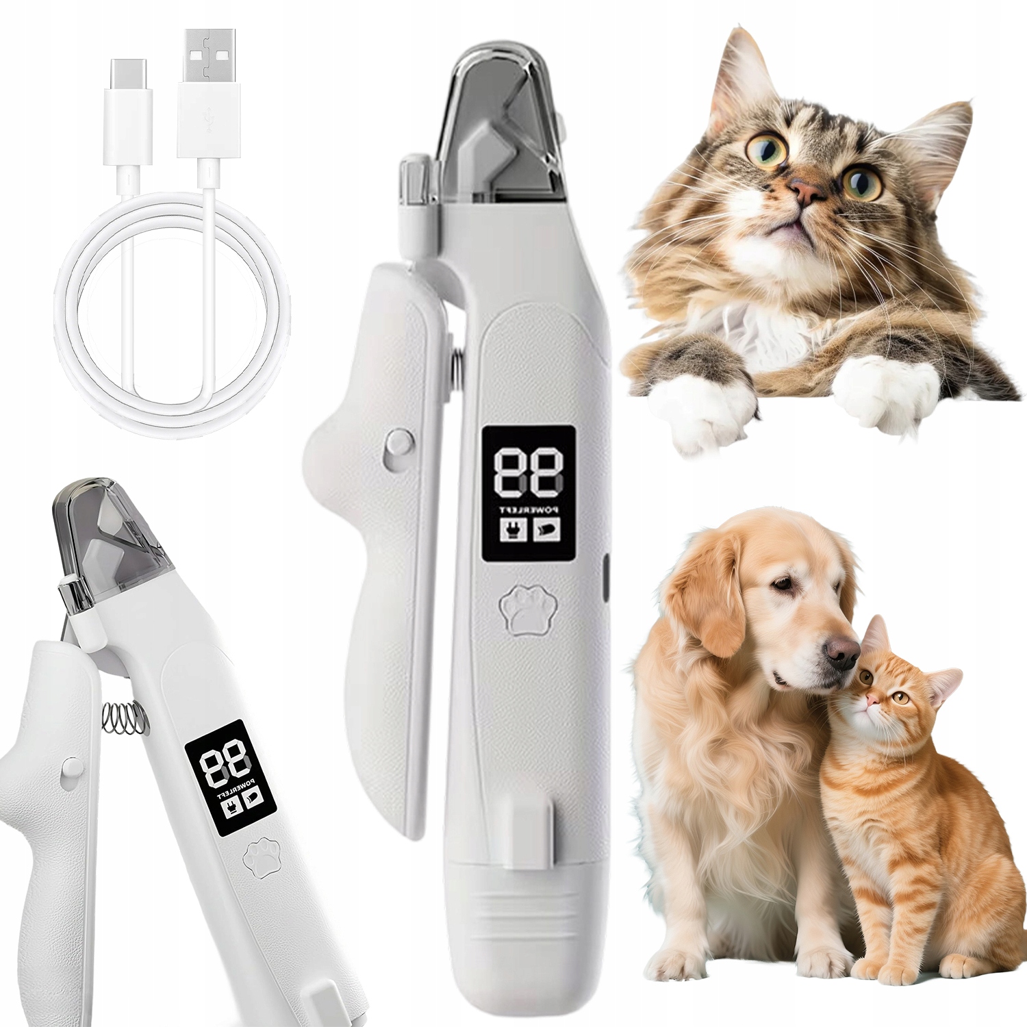 Levně Elektrický Pilník Na Drápky Psa A Kočky S Led Osvětlením 200MAH Bílý